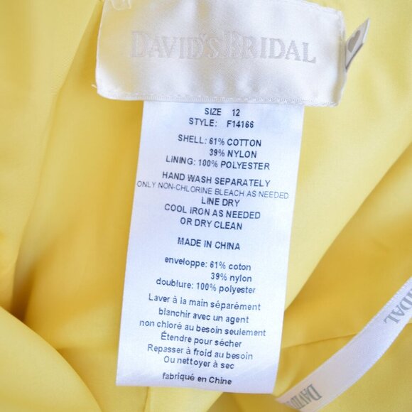 NWT DAVID'S BRIDAL Knee Length Floral Lace Strapless Dress In Yellow Size 12 - Picture 6 of 7